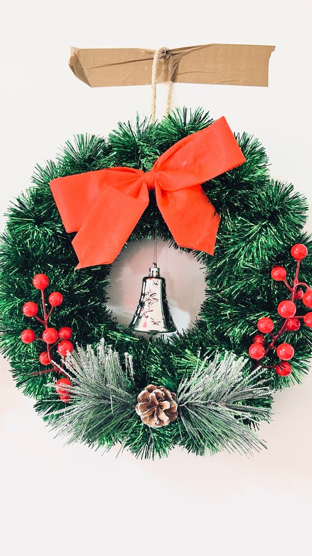 Kırmızı Büyük Fiyonklu Noel Çelengi - Görsel 4