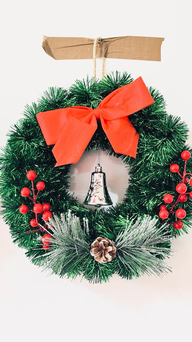 Kırmızı Büyük Fiyonklu Noel Çelengi - Görsel 3