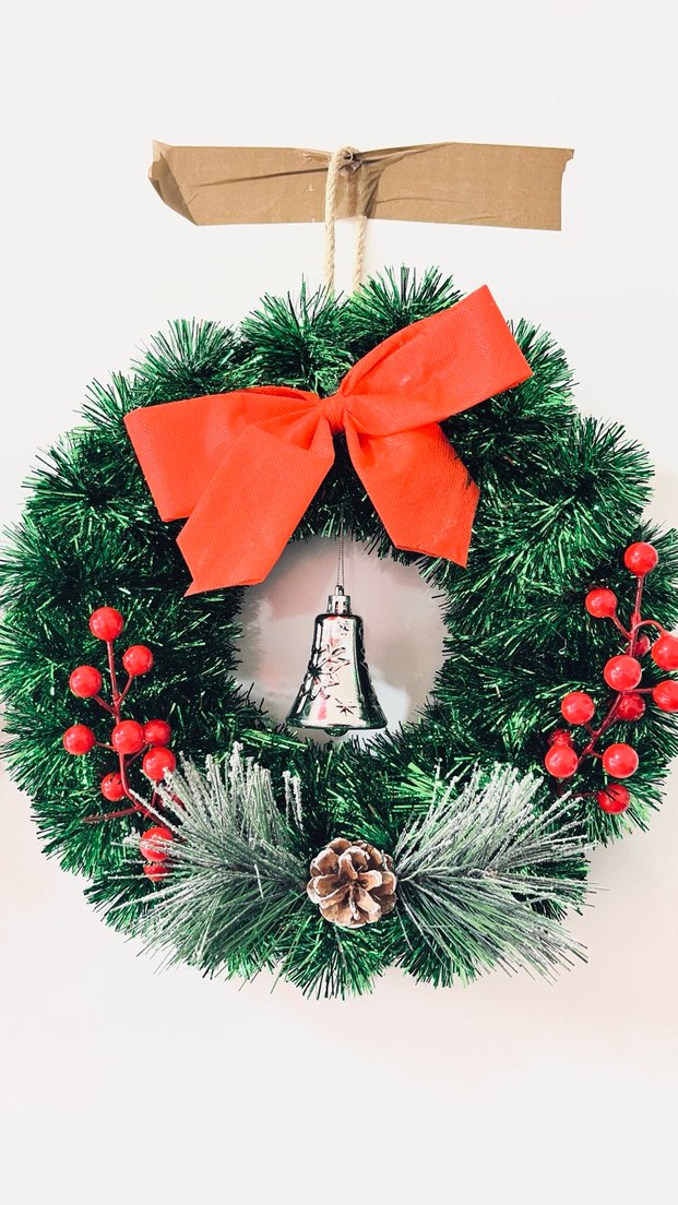 Kırmızı Büyük Fiyonklu Noel Çelengi - Görsel 2