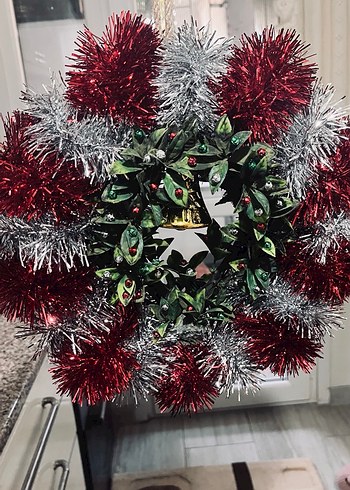 Kırmızı ve Gümüş Yılbaşı Kapı Süsü - Görsel 4