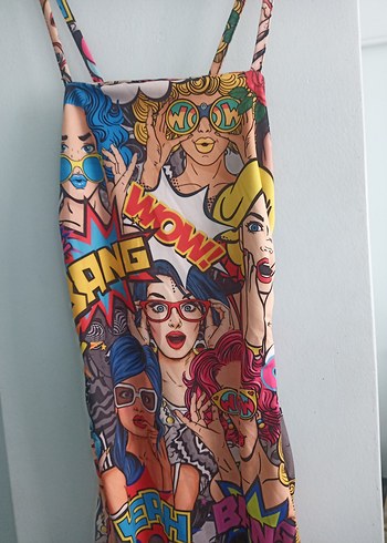 l Beden çeşitli Renk Çok Renkli Pop Art Desenli Uzun Kadın Kalem Elbise HH