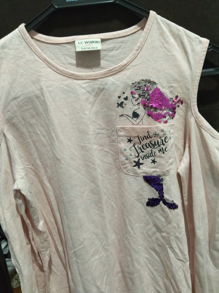 Kız Çocuk Pembe Payetli Tişört( çini) - Görsel 2