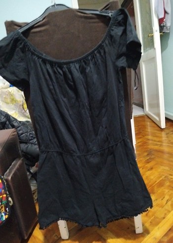 Kadın Siyah Keten Bohem Kısa Tulum( çini) - Görsel 3