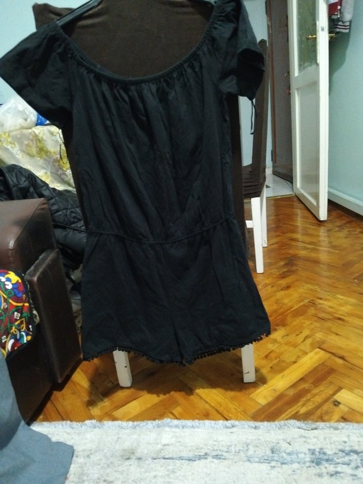 Kadın Siyah Keten Bohem Kısa Tulum( çini) - Görsel 2