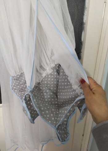 Gri Puantiyeli Beyaz Bebek cibinlik. (G) - Görsel 3