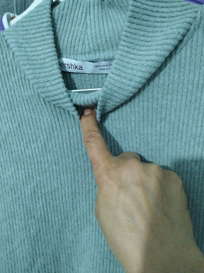 Kadın Gri Boğazlı Triko Kazak KK - Görsel 3