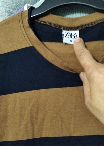 Kahverengi Siyah Çizgili kadınTişört. KK - Görsel 2