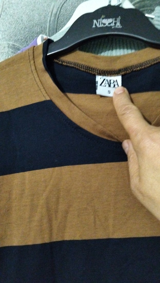 Kahverengi Siyah Çizgili kadınTişört. KK - Görsel 2