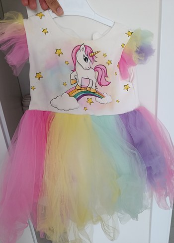 BeBe Çok Renkli Kız Çocuk Unicorn Elbise