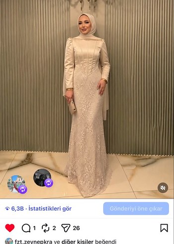 Abiye Ekru Dantel Tesettur Abiye