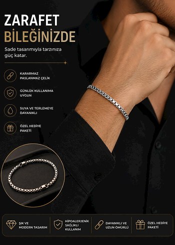 Parlak Gri Minimalist Erkek Bileklik