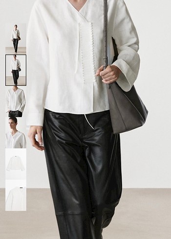 Massimo Dutti Beyaz V Yaka Bluz