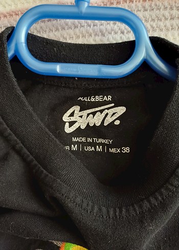 Pull and Bear Siyah Baskılı Streetwear Erkek Tişört