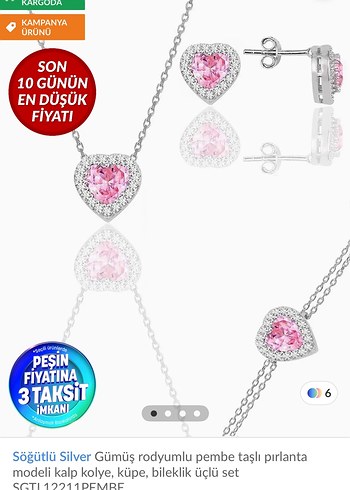 swarovski Kalp Tasli Gumus 3lu Taki Seti Sogutlu Silver