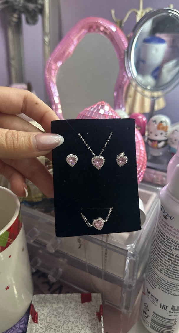 Kalp Taşlı Gümüş 3lü Takı Seti Söğütlü Silver — görsel 5/6
