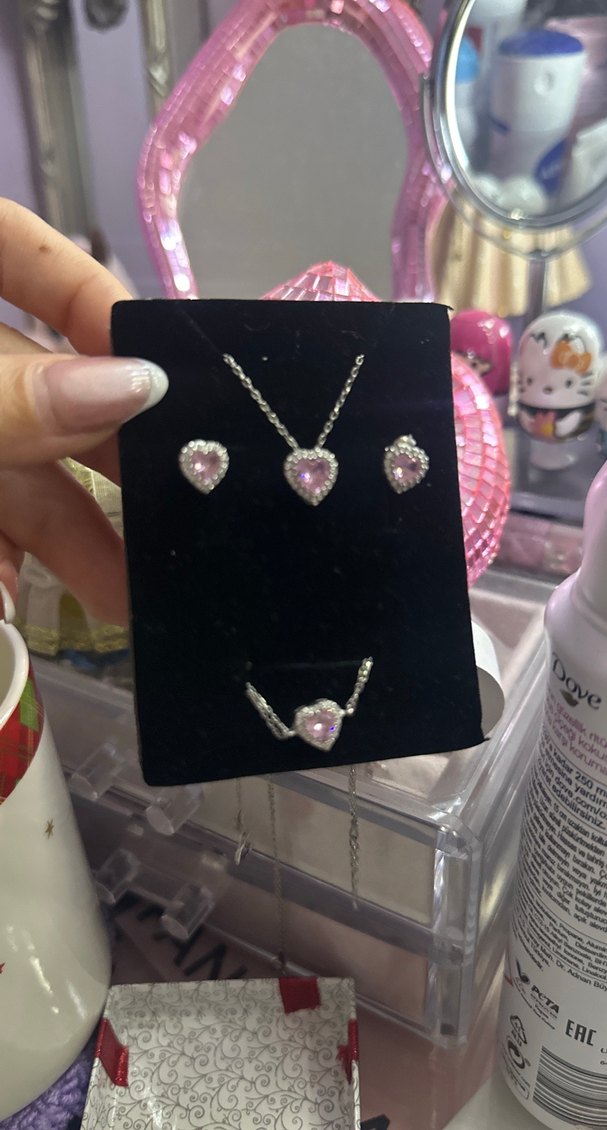 Kalp Taşlı Gümüş 3lü Takı Seti Söğütlü Silver — görsel 4/6