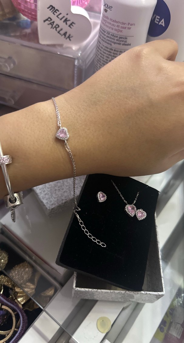 Kalp Taşlı Gümüş 3lü Takı Seti Söğütlü Silver — görsel 3/6
