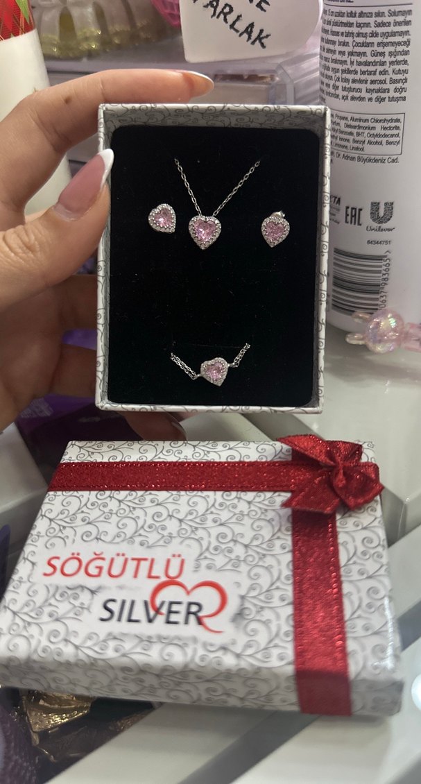 Kalp Taşlı Gümüş 3lü Takı Seti Söğütlü Silver — görsel 6/6