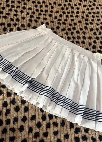 Lacoste Lacivert Cizgili Beyaz Pileli Mini Etek