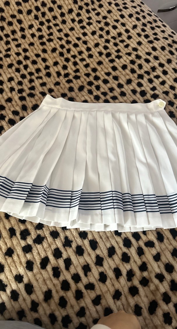 Lacivert Çizgili Beyaz Pileli Mini Etek — görsel 3/5