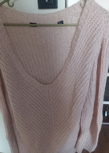 Pembe V Yaka Örgü Kadın Kazak