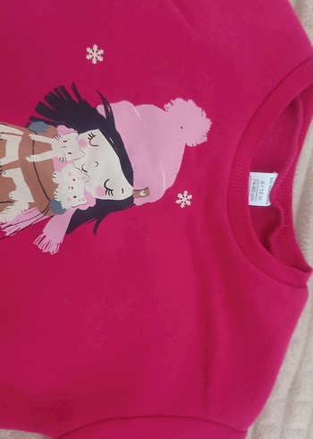 Kız Çocuk Pembe Baskılı Kürklü Sweatshirt - Görsel 2