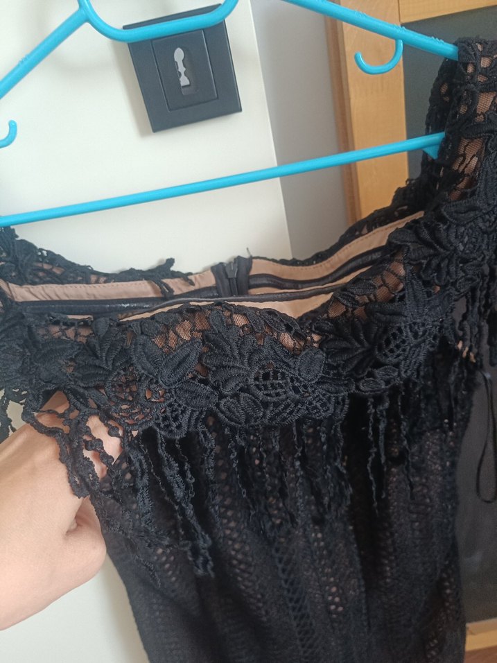 Siyah Dantel Midi Gotik Elbise - Görsel 3