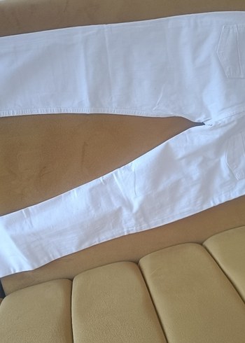 27 Beden Düğmeli Beyaz Midi Pamuklu Kadın Kot Pantolon