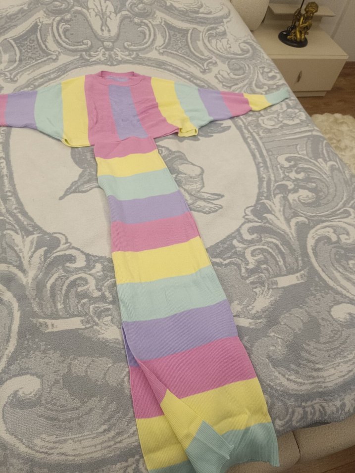 Renkli Örgü Kadın Uzun Elbise - Görsel 4