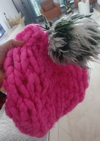 Pembe Örgü Kadın Yün Bere - Görsel 3