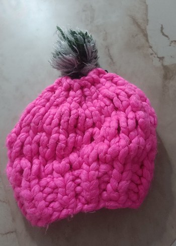 Pembe Örgü Kadın Yün Bere - Görsel 2