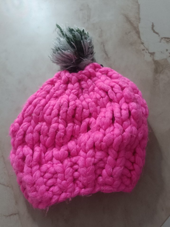 Pembe Örgü Kadın Yün Bere - Görsel 2