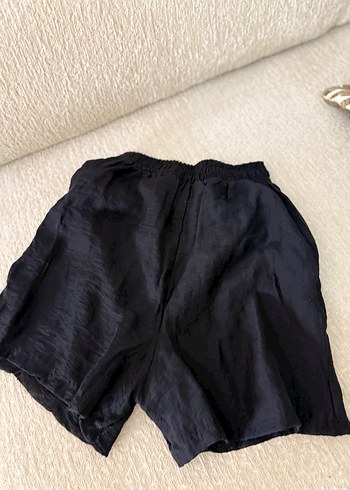 Siyah Keten Mini Şort - Görsel 3