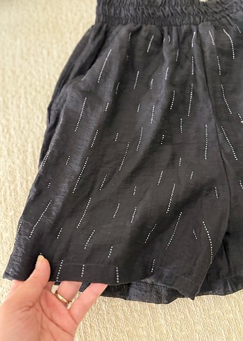 Siyah Keten Mini Şort - Görsel 2