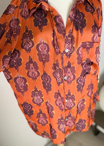 Düğmeli Bohem Desenli Uzun Kollu Gömlek - Görsel 3