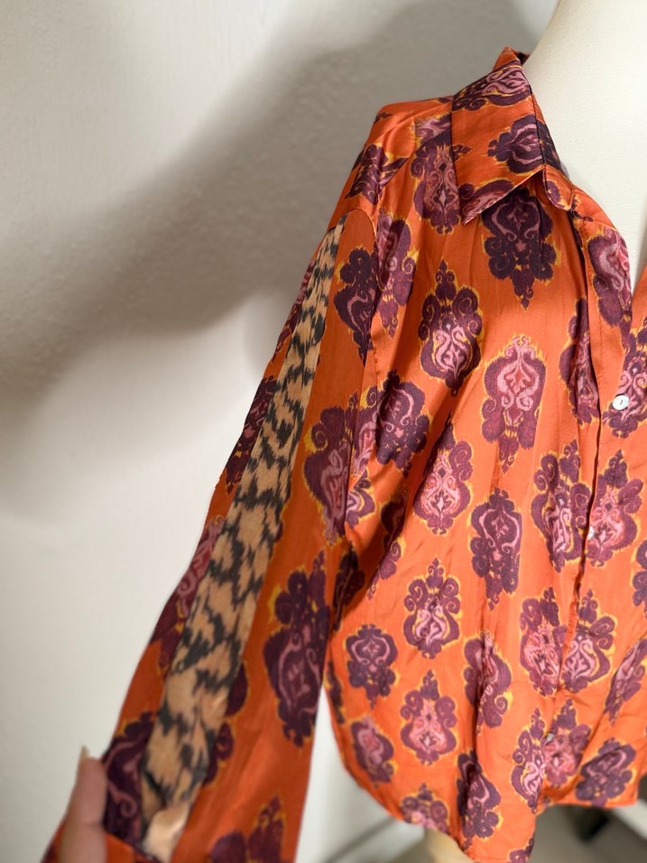 Düğmeli Bohem Desenli Uzun Kollu Gömlek - Görsel 2