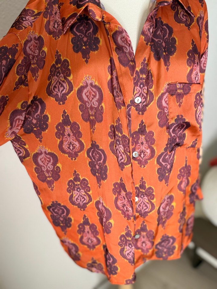 Düğmeli Bohem Desenli Uzun Kollu Gömlek - Görsel 3