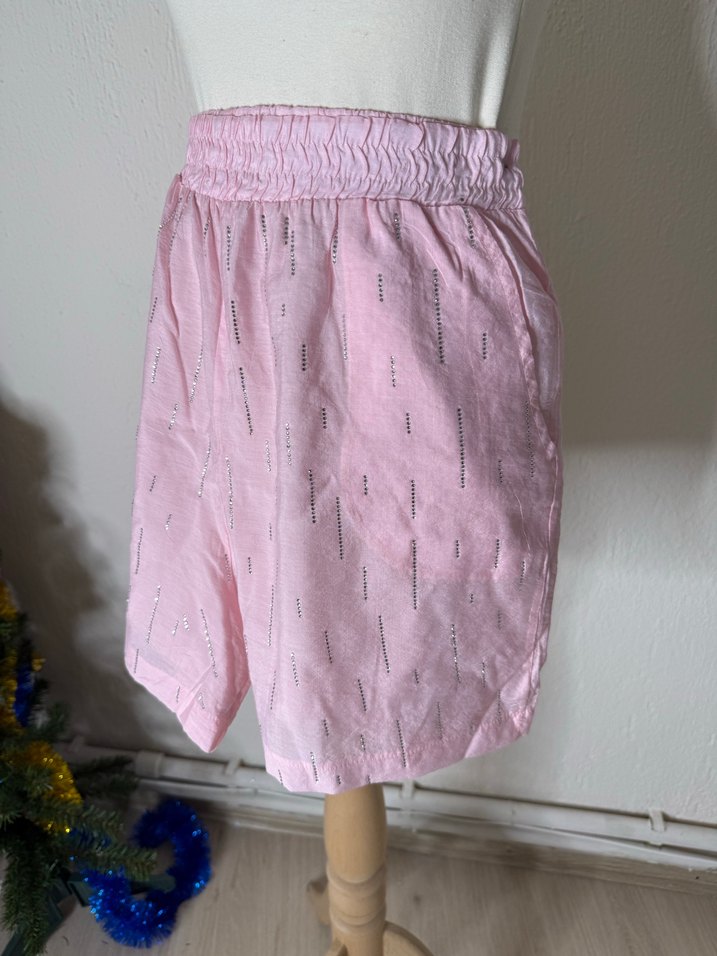 Pembe Pilili KetenMini Şort - Görsel 2