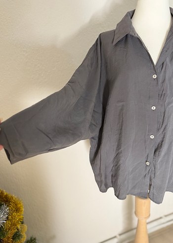 Gri Keten Kadın Gömlek - Görsel 2