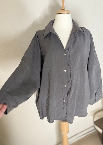 Gri Keten Kadın Gömlek - Görsel 4