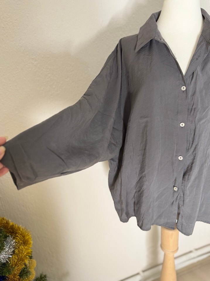 Gri Keten Kadın Gömlek - Görsel 2