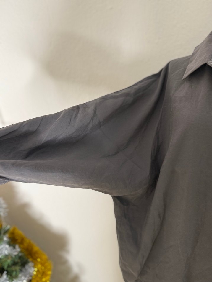 Gri Keten Kadın Gömlek - Görsel 5