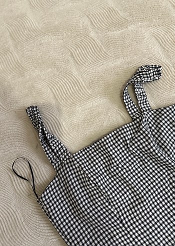 Gri Kareli Askılı Mini Elbise - Görsel 3