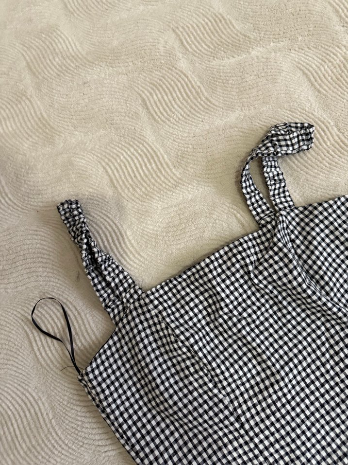 Gri Kareli Askılı Mini Elbise - Görsel 3