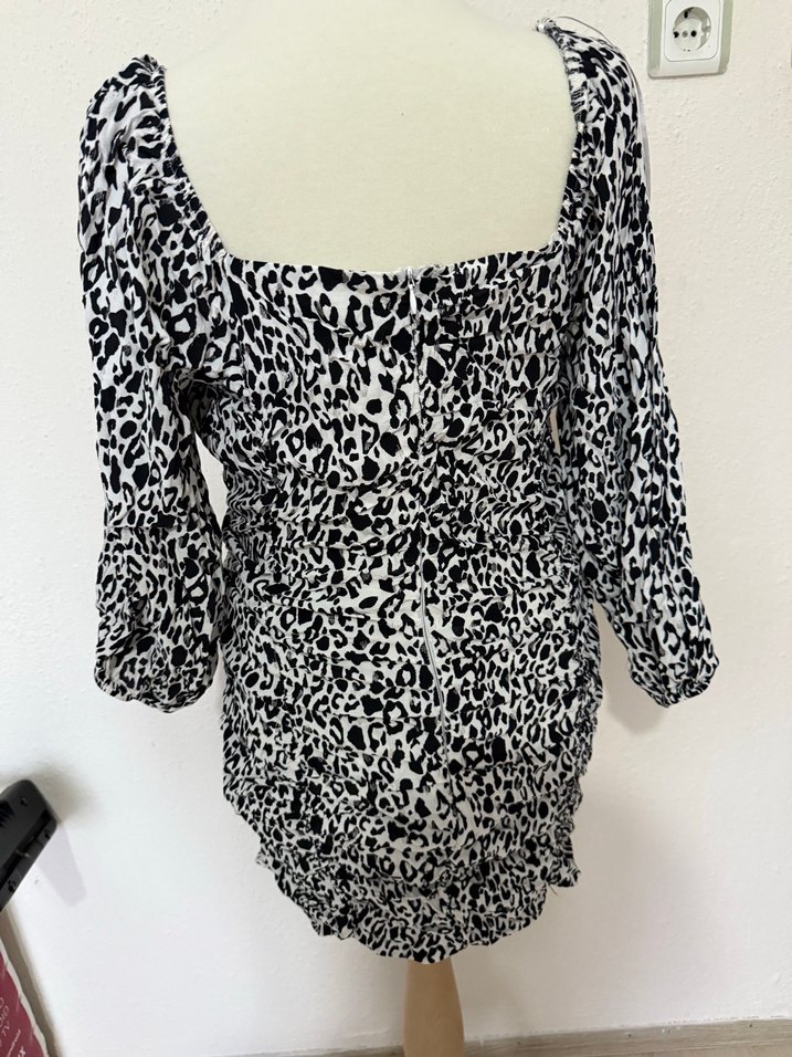 Leopar Desenli Gri Mini Hamile Bluzu - Görsel 4