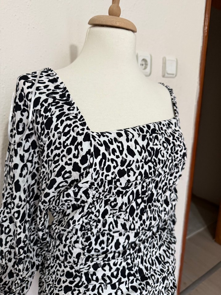 Leopar Desenli Gri Mini Hamile Bluzu - Görsel 2