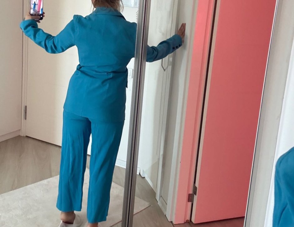 Mavi Keten Kadın Blazer Ceket takım - Görsel 3