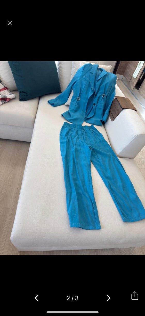 Mavi Keten Kadın Blazer Ceket takım - Görsel 2