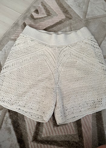 Bohem Tarzı Bej Örgü Mini Şort