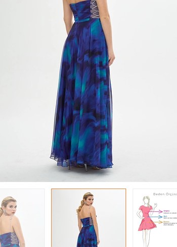 Kadın Mavi Uzun Drapeli Straplez Abiye Elbise - Görsel 4